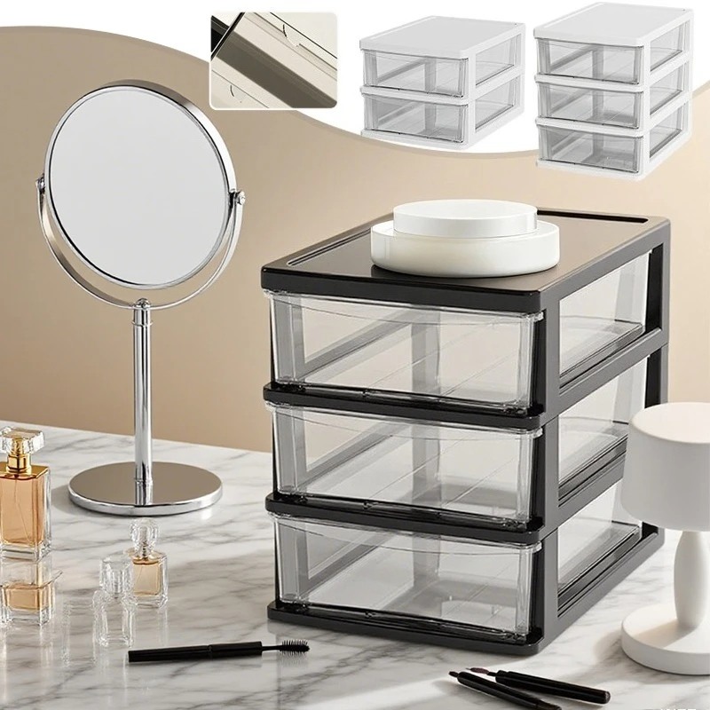 

Clear Desktop Storage Box with Drawer Large Capacity Cosmetics Box Plastic Office Storage Cabinet for Home Stationery 화장품 정리함