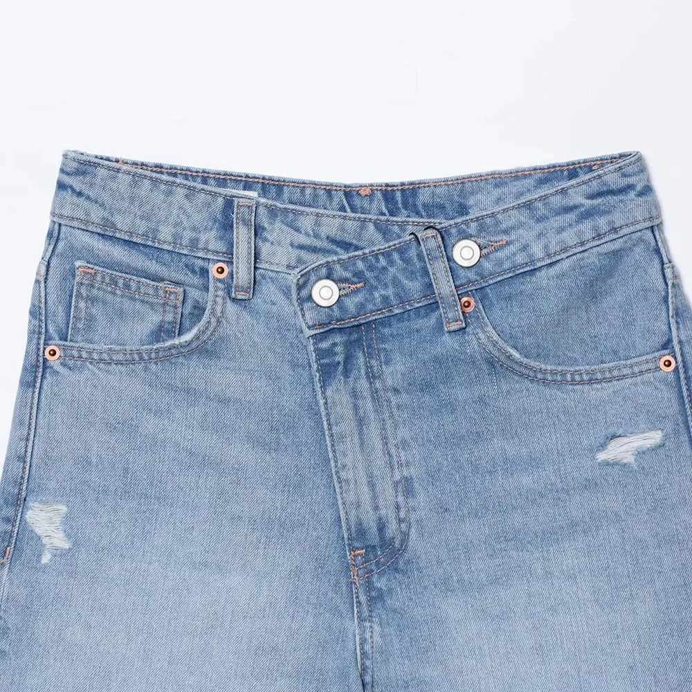 شورت جينز نسائي بخصر متقاطع عالي الخصر من قماش الدنيم بتصميم قديم شورت جينز مريح أنيق للنساء