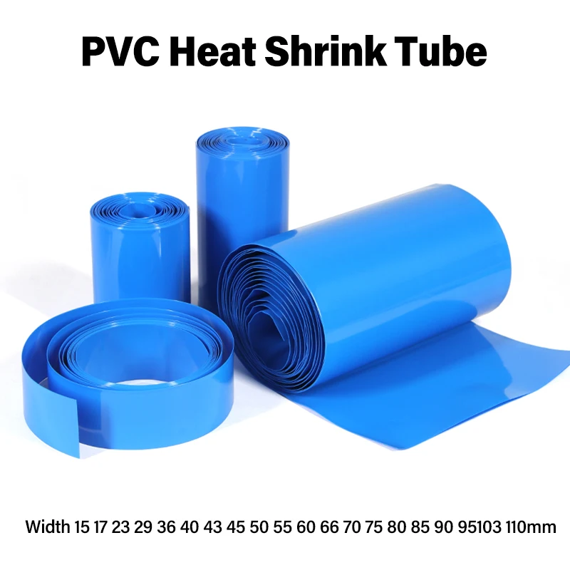3/5M Blue Width 15mm ~ 110mm PVC Heat Shrink Tube 18650 Lipo Battery Pack Insulated Cable Sleeve Battery Wrap Protection Film