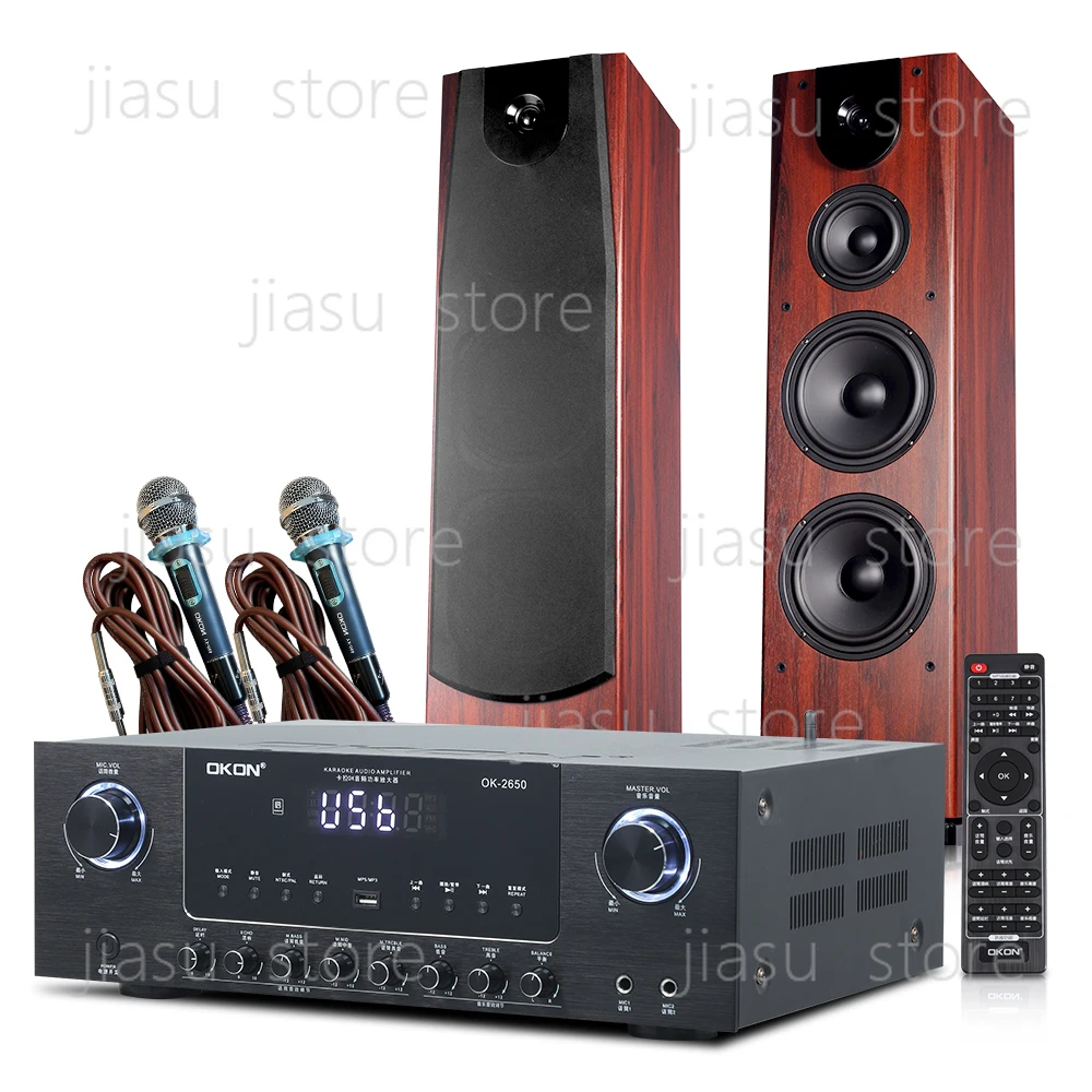 High-End Tower Speaker Home Theater System Professional Karaoke KTV Dual 8-inch Wooden Woofer Stereo System for Home
