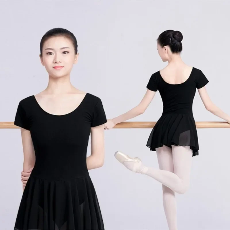 Women Chiffon Ballet Dress Balck Ballet Leotards performance clothing Adult Dance Costumes Gymnastics Leotards Ballet Bodysuit