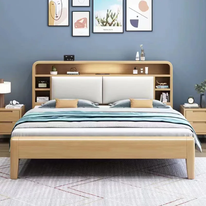 Solid wood double bed Nordic master queen household air pressure high box storage bed