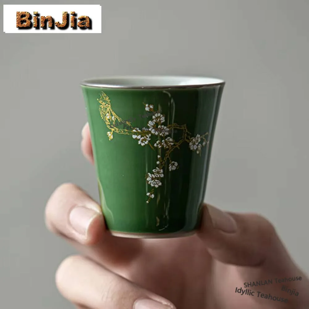 2Pc/Set Handamde Turquoise Green Tea Cup Single Master Hand Painted Plum Blossom Smelling Mug Cha Kung Fu Teaset 40Ml