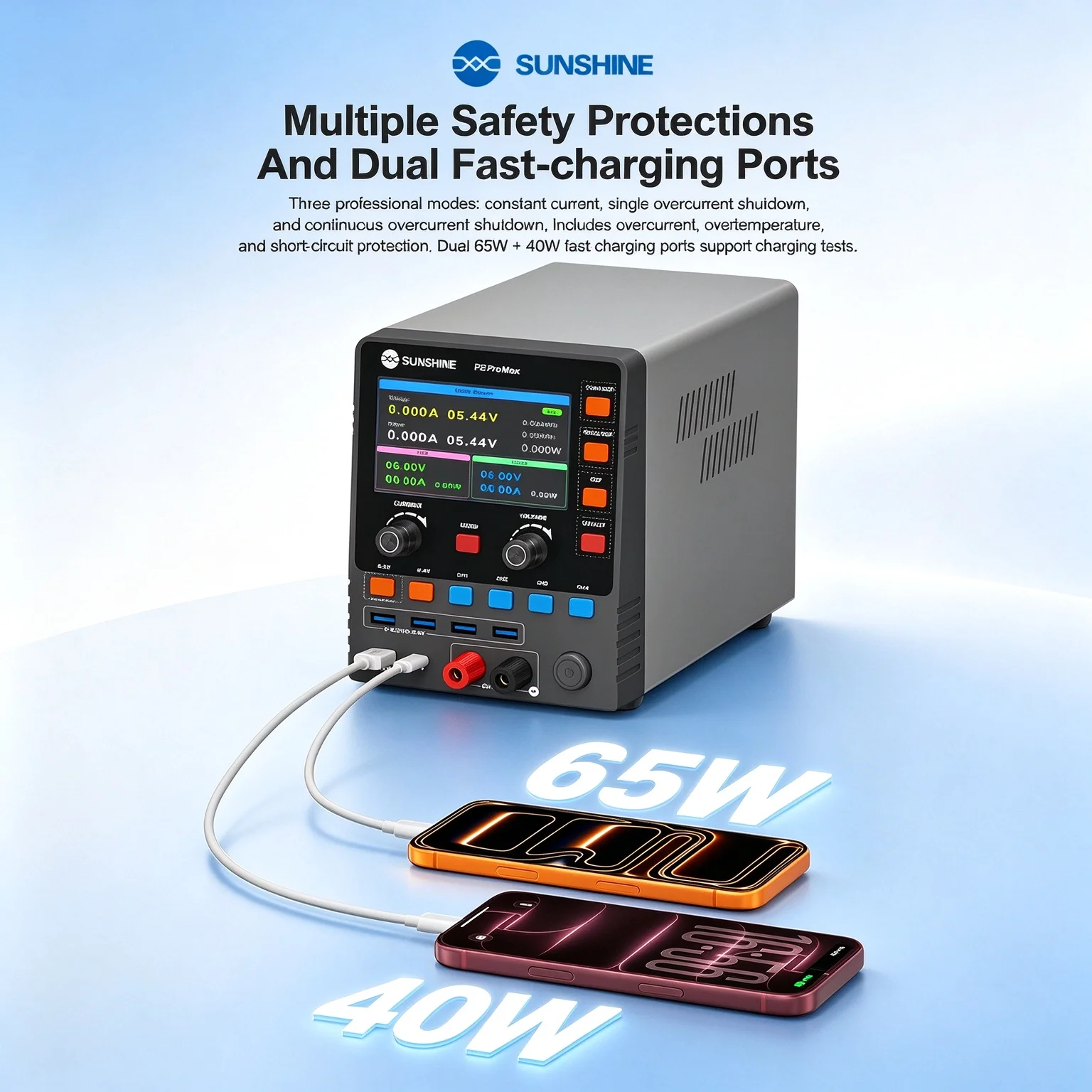 SUNSHINE P2 Pro Max 300W Bench Power Supply 30V 6A Adjustable DC Source Smart Color Screen for PCB Motherboard Testing Repair