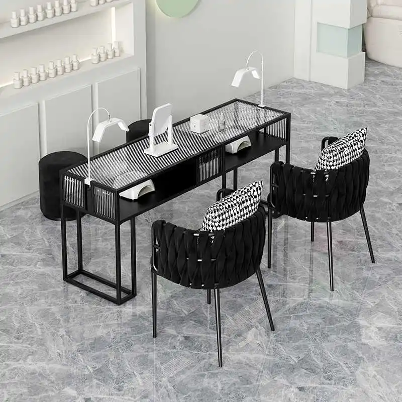 

Modern Customizable Nail Table Set Manicure Station with Glass Top for Salons New Arrival