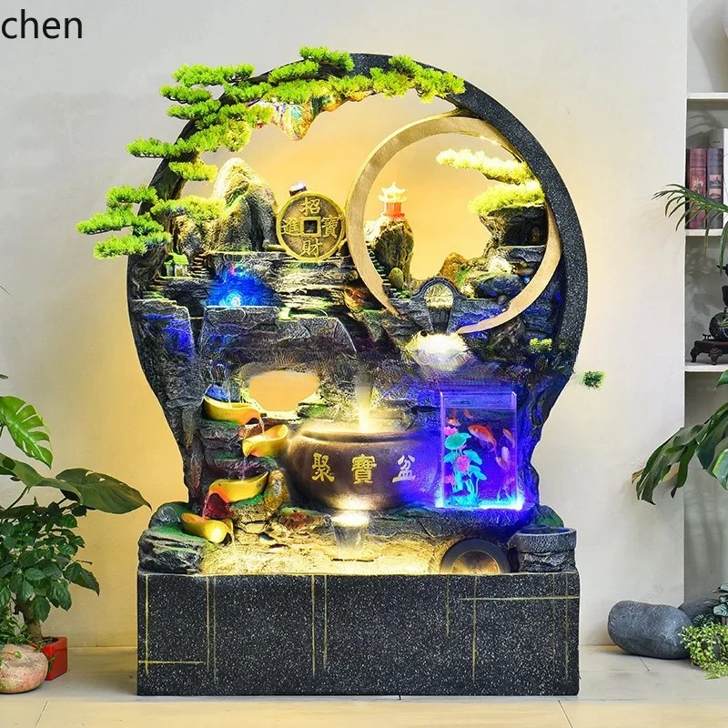 PYH Artificial Mountain Water Fountain Indoor Living Room Floor Ornament Wheel Water Curtain Wall
