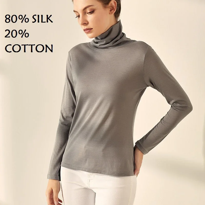 

80 silk turtleneck womens tops fall fashion for women top long sleeve clothes tops turtle neck clothing woman black knit white o