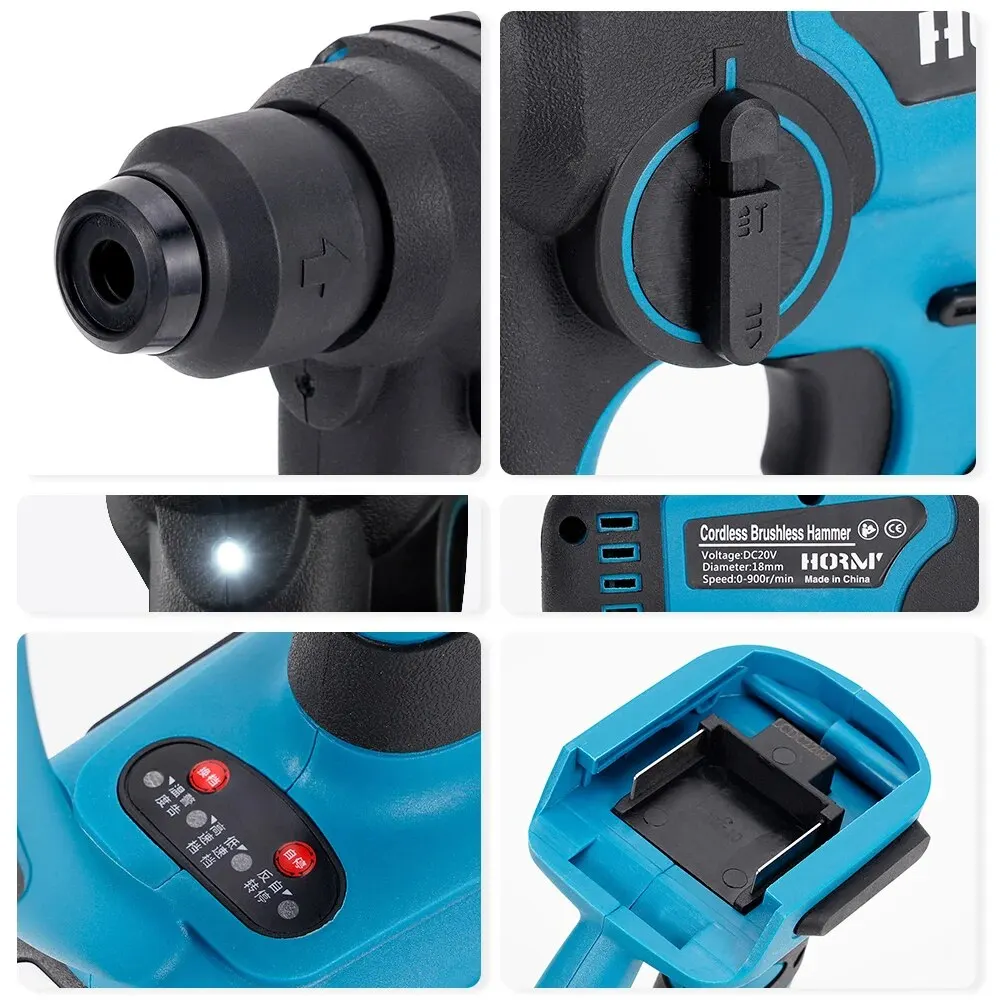 Hormy Brushless Mini Electric Rotary Hammer Concrete Cordless Percussion Drill Punch Power Tools For Makita 18V Lithium Battery