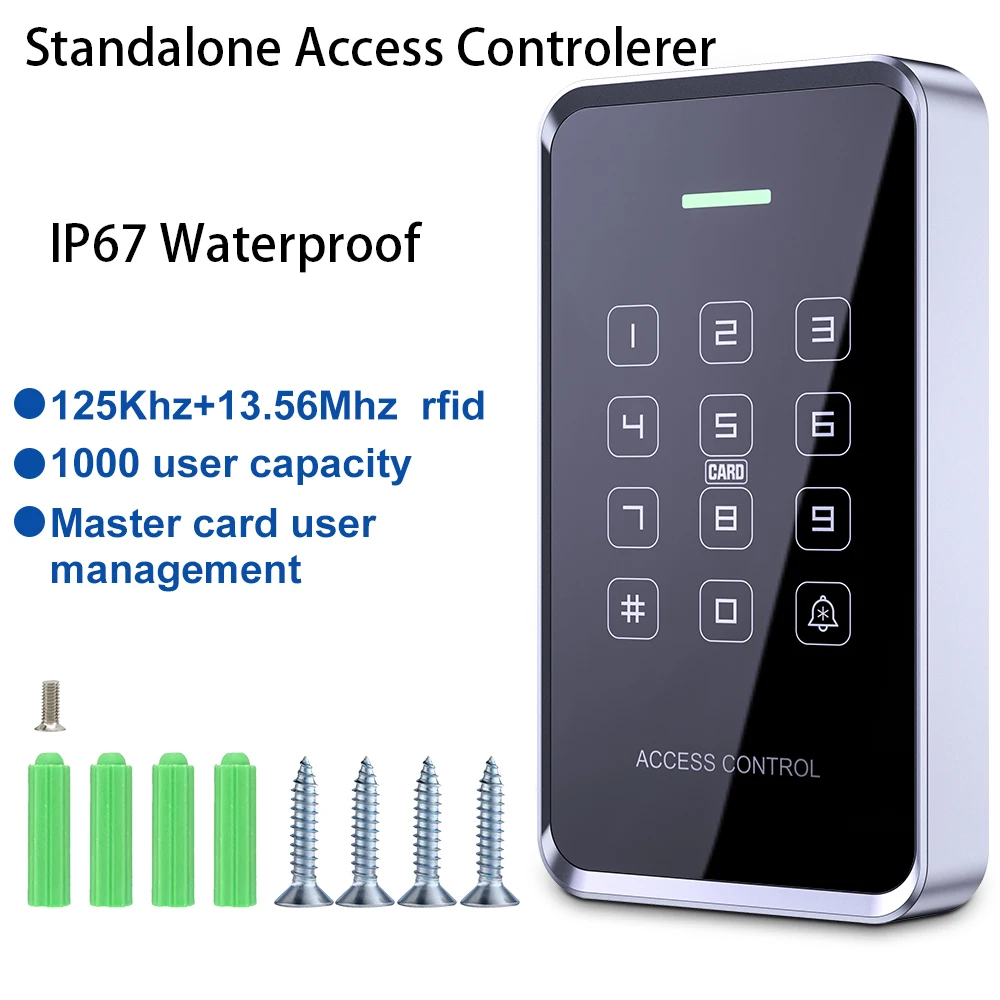 125Khz+13.56Mhz RFID NFC Access Control Keypad 1000User Waterproof Backlight Touch Lock Dual Frequency ID+IC Card Pin Unlock