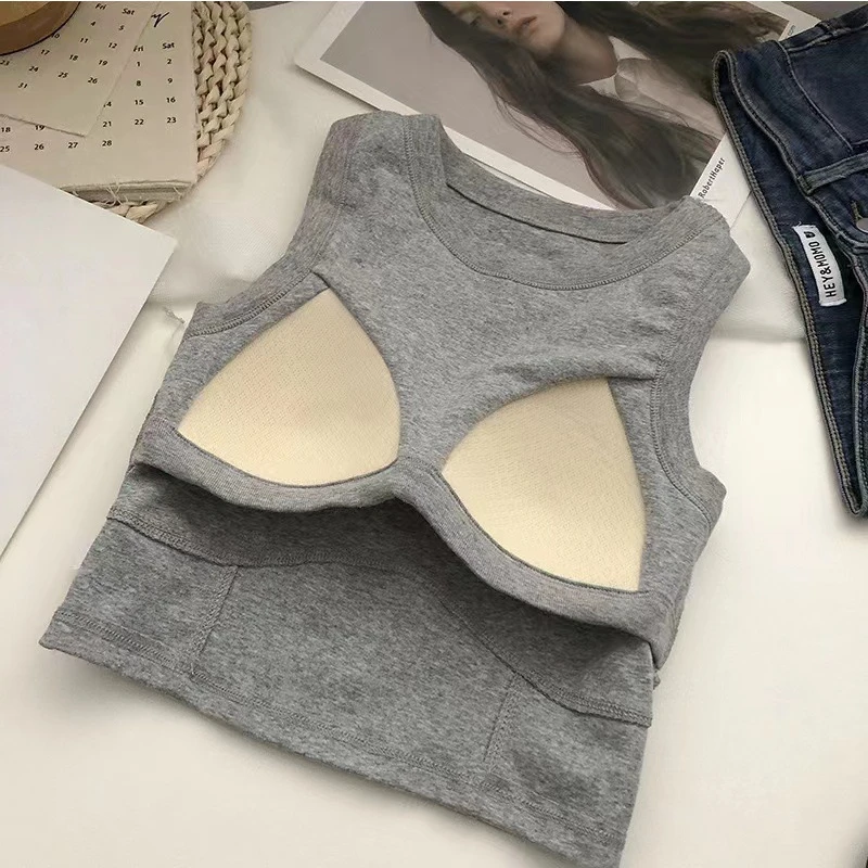 Women One-piece Bra Vest Seamless Underwear Sexy Push Up Bras Tops Female Brassiere Lingerie Camisole with Chest Pad Cropped Top