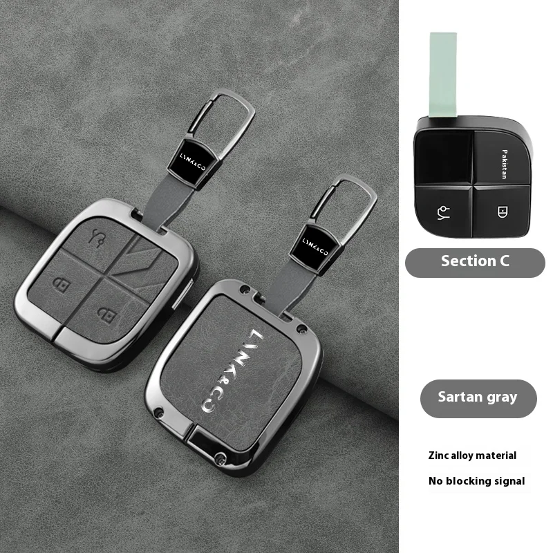 

Alloy Leather Car Remote Key Case Cover Shell Fob For Lynk&Co 08 2022 - 2025 New Genuine Protection Bag Keychain Accessories