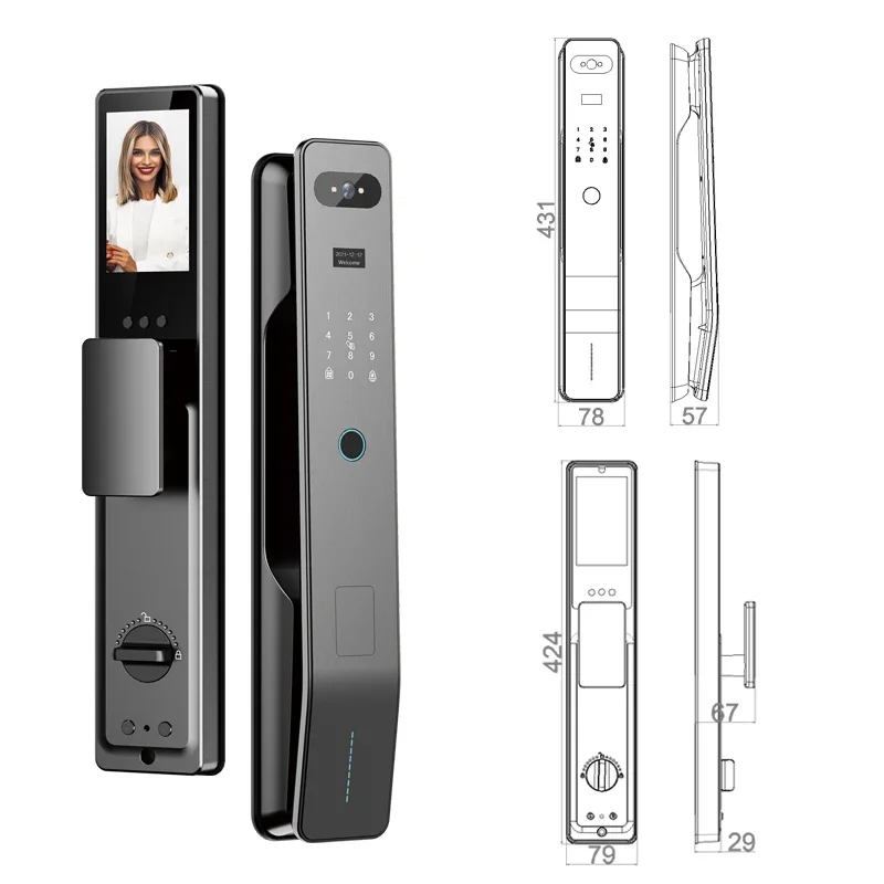 

AKIO Tuya Smart Door Lock with 3D Face & Fingerprint Recognition Automatic & Security Biometric Includes WiFi Camera