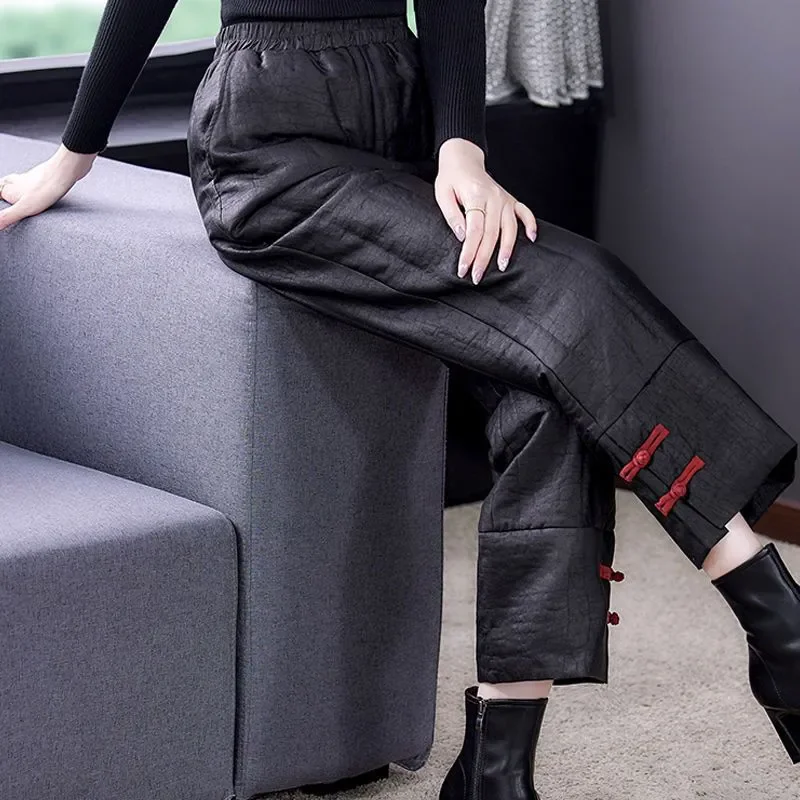 Fashion Casual High Waist Warm Pantalones Loose Windproof Straight barrel New Trousers Winter Thicken Harem Mom Pants