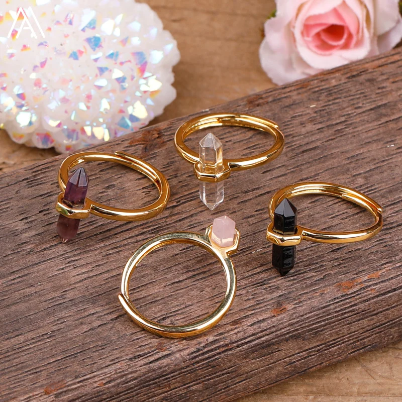 Luxus Frauen Sechseckigen Stein Finger Ringe Rosen Ametysts Kristalle Einstellbare Ringe Designer Ring Jahrestag Hochzeit Schmuck – Detail 5