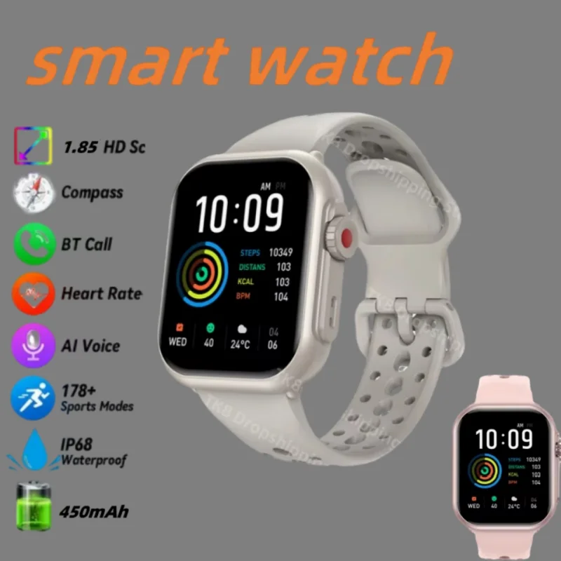 

2025 Новые Смарт-часы для мужчин и женщин 1,85-дюймовый HD AMOLED полный сенсорный экран IP68 водонепроницаемые Bluetooth-смарт-часы с вызовом для Huawei Xiaomi