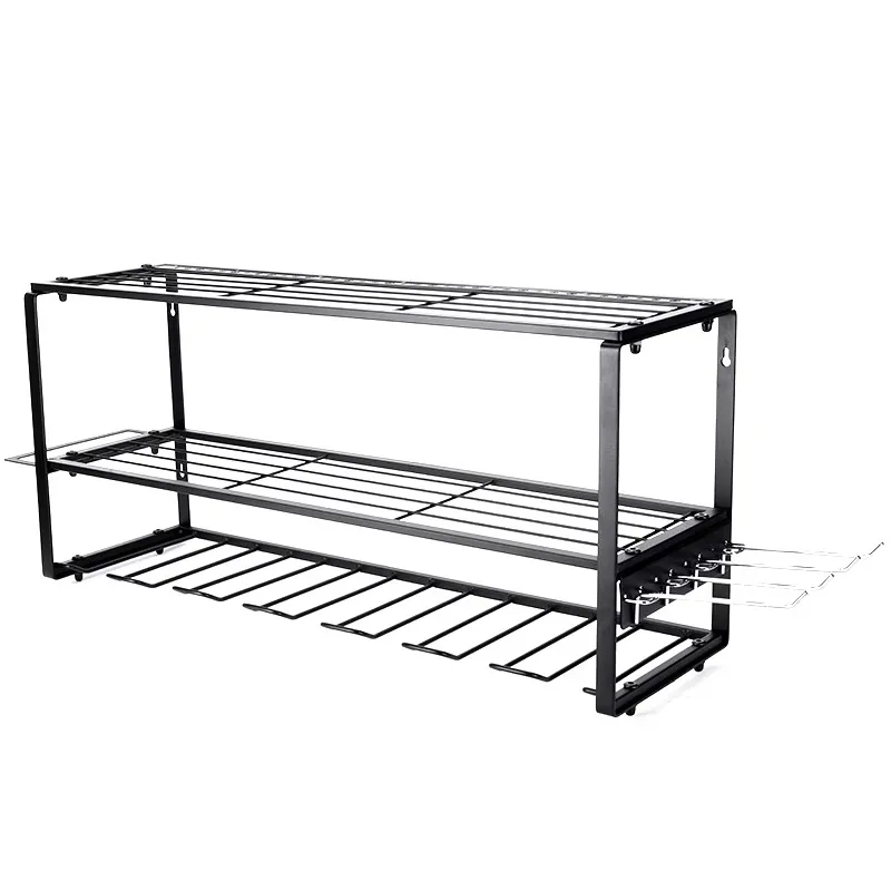 مخصص الثقيلة الطاقة 3 طبقة أداة المنظم جدار جبل المعادن المرآب الرف 7 الحفر شماعات تخزين الرف