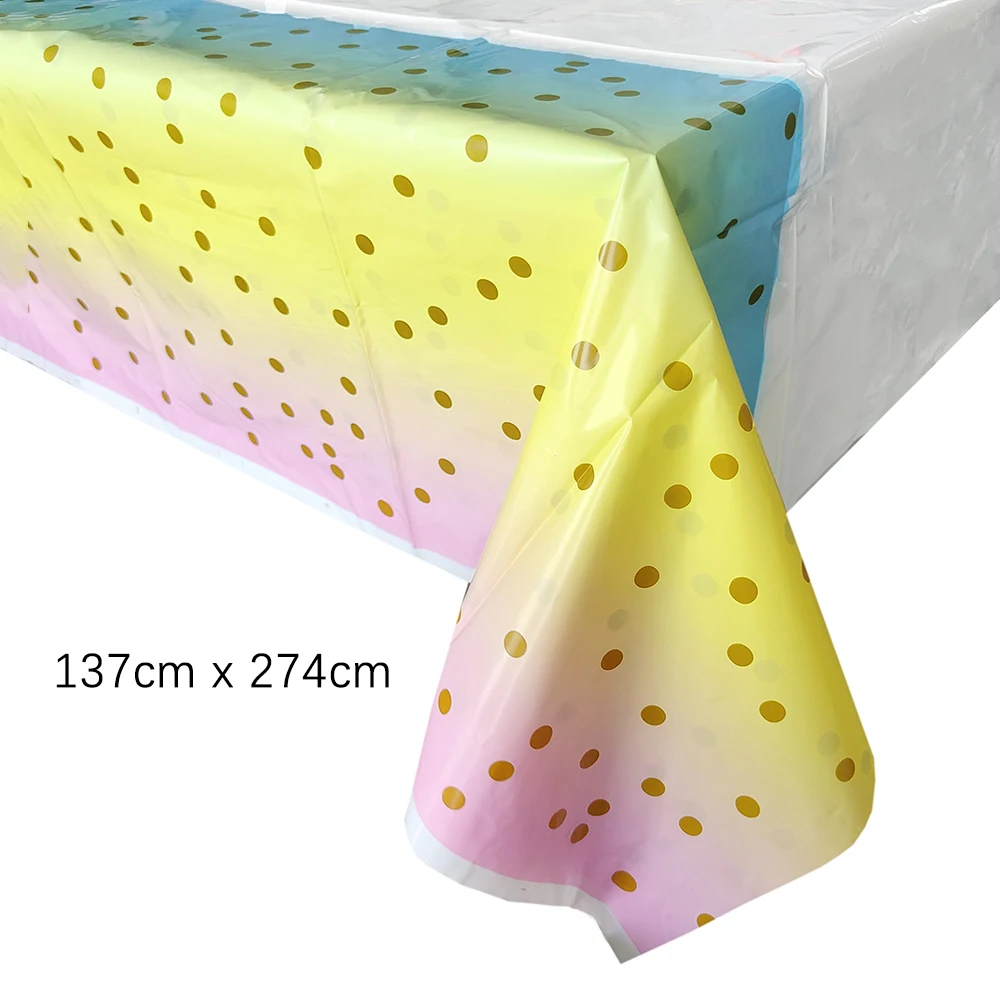 Regenbogen Geburtstag Einweggeschirr Gold Dot Farbverlauf Teller Tassen Servietten für Mädchen Regenbogen Party Dekoration Hochzeitszubehör – Detail 13