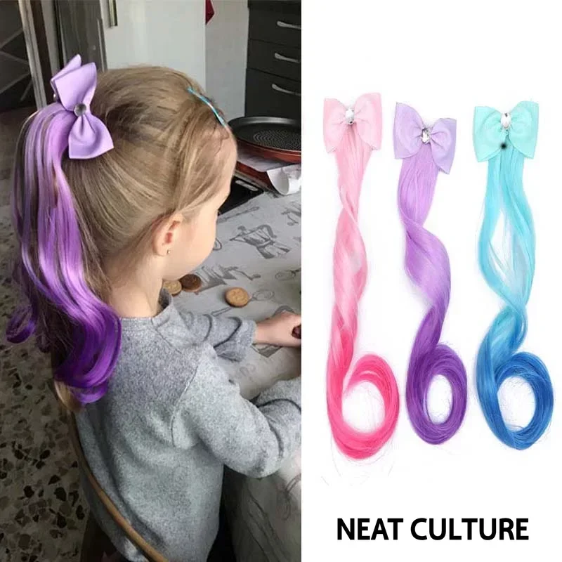 Cute Children Gradient Bow Hair Clips copricapo coda di cavallo corde per capelli neonate nuova parrucca colorata Pigtail elastico per bambini copricapo