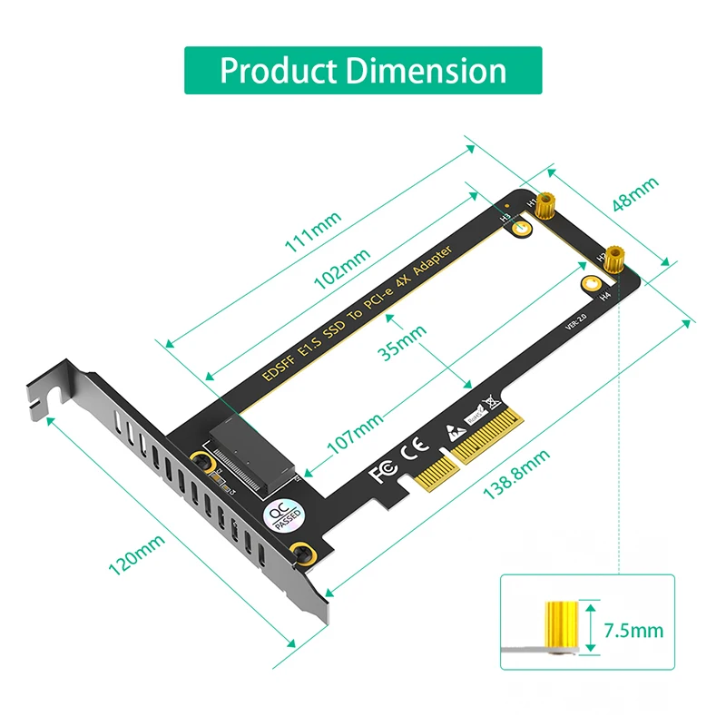 Nowy adapter EDSFF EDSFF E1.S na kartę rozszerzeń PCI Express 4.0 X4, wspornik, obsługa grubości 9,5/15/25 mm, E1.S SSD PM9A3 PM9D3 P5801X — zdjęcie produktu 4