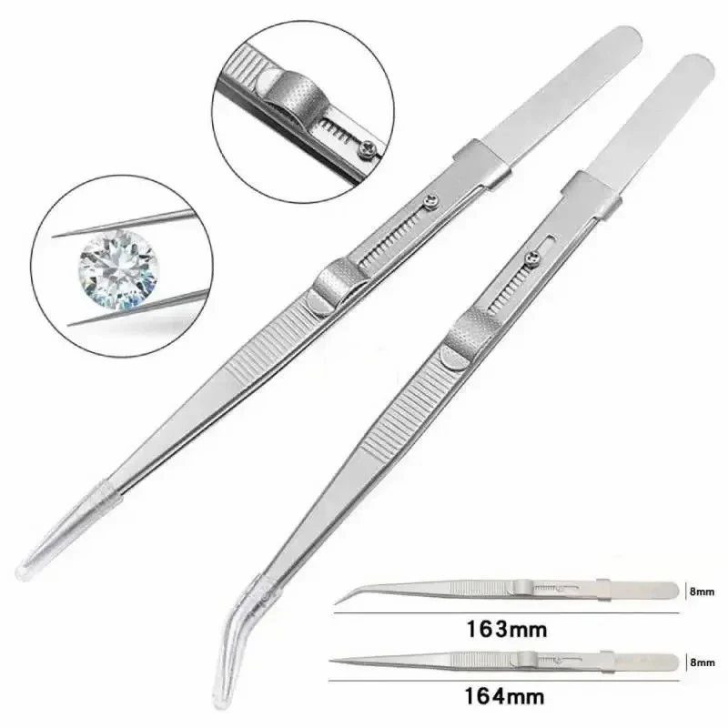 

Professional Stainless Steel Tweezers Adjustable with Buckle Slide Lock Antistatic for Diamond Gem Jewelry Making Precision Tool