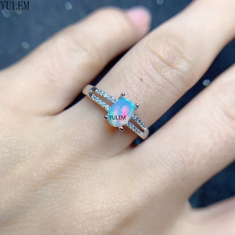 YULUM Jewelry 925 Sterling Silver Opal Ring for Daily Wear 5*7mm Natural Opal as Birthday Gift for Woman