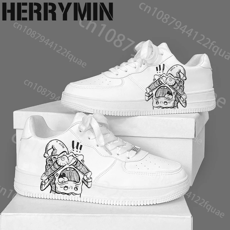 

Christmas Cartoon SpongeBob 3D Printing parity Lightweight Adult shoes man woman PU leather small White Shoes
