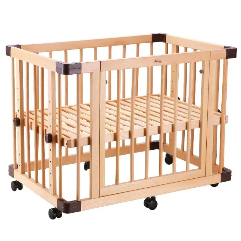 Crib Solid wood crib Multifunctional splicing Queen bed Movable newborn