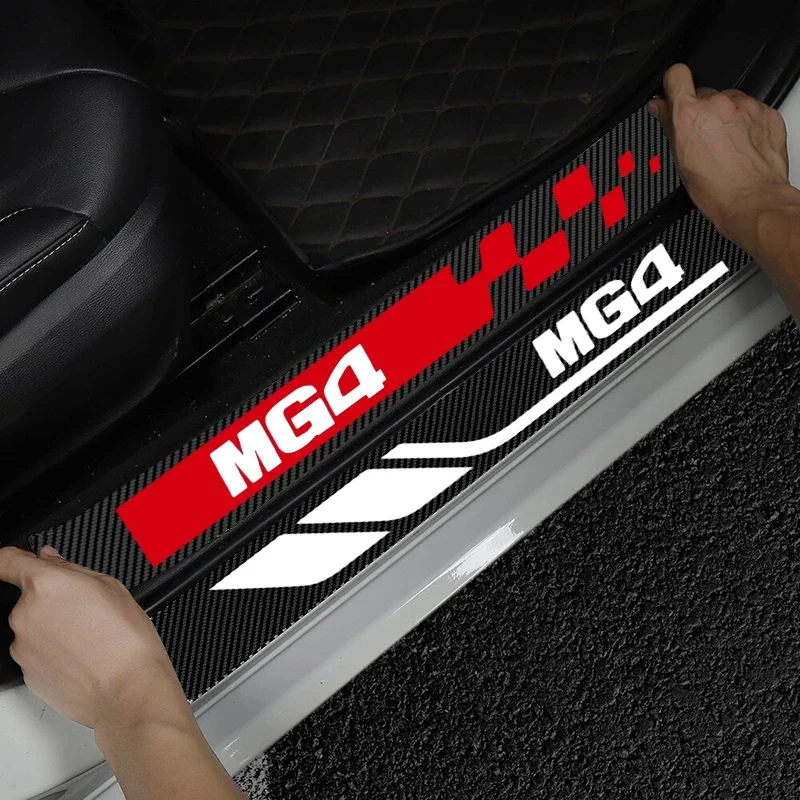 

For Mg Mg4 2023 Mulan 4pcs Car Door Sill Protector Carbon Fiber Sticker Anti Scratch Xpower Spoiler Accessories Styling