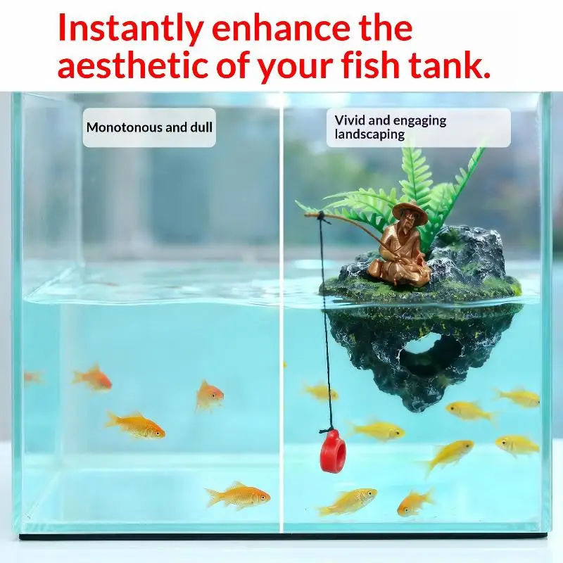 Aquarium-Schwimminsel-Dekoration, Realistische Anglerstatue, Miniatur-Kunstlandschafts-Ornament für Aquaristen – Detail 8