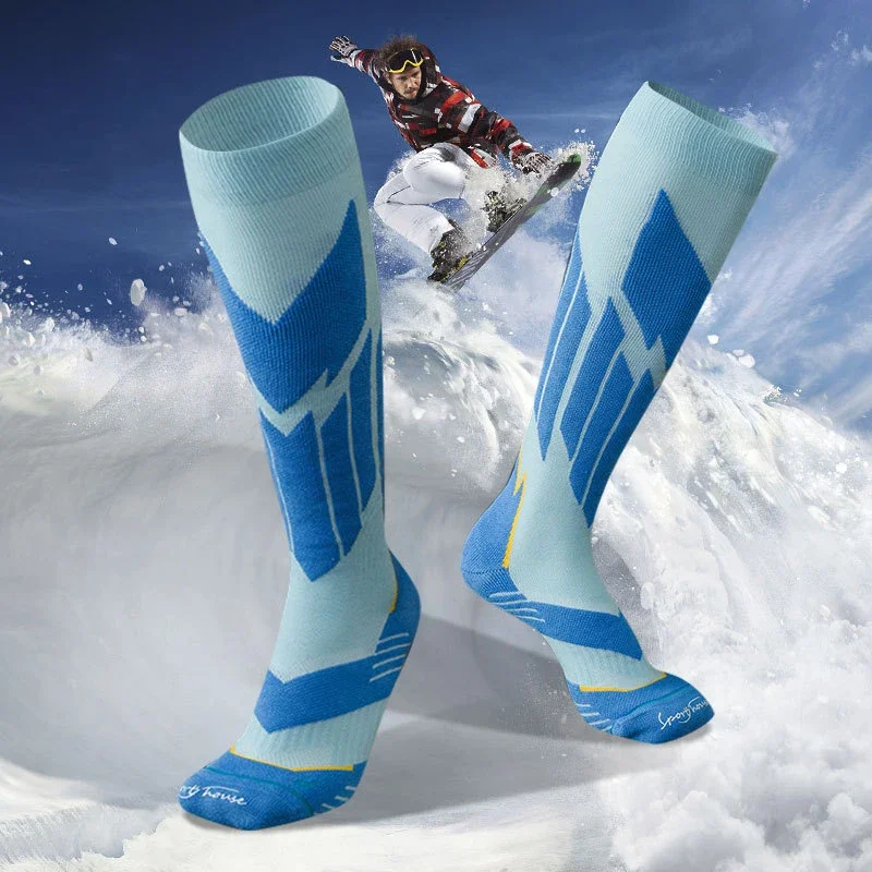 2025 New Men Winter Outdoor Sport Casual Ski Sock Warm Breathable Windproof Snow Socks Polyester Print Adult High Cylinder Socks