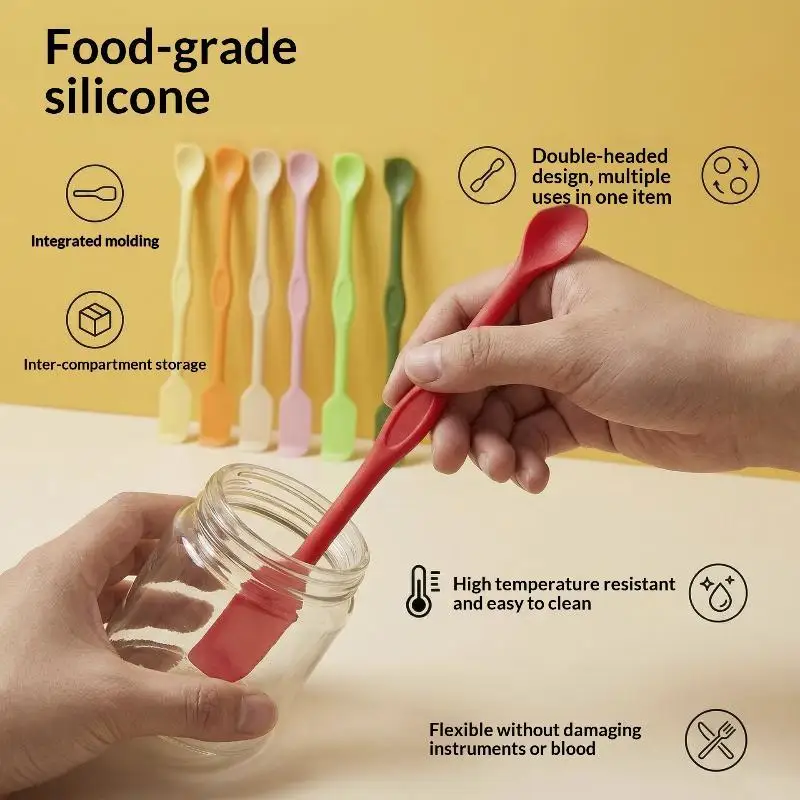Long Handle Silicone Scraping Spoon Double Ended Temperature Resistant Easy To Clean For Baking Cooking Mixing Kitchen Use