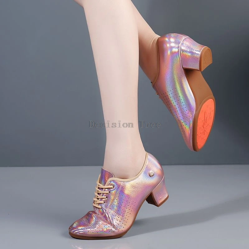 

Новинка 2025, модная женская обувь для социальных танцев, обувь для латинских танцев, дышащая противоскользящая обувь на высоком каблуке и мягкой подошве для обучения латиноамериканских танцев