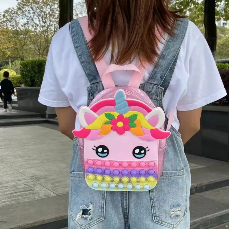 Bolso de silicona con dibujos de animales para niños, bolsa de mensajero con forma de unicornio, con burbujas, antiestrés