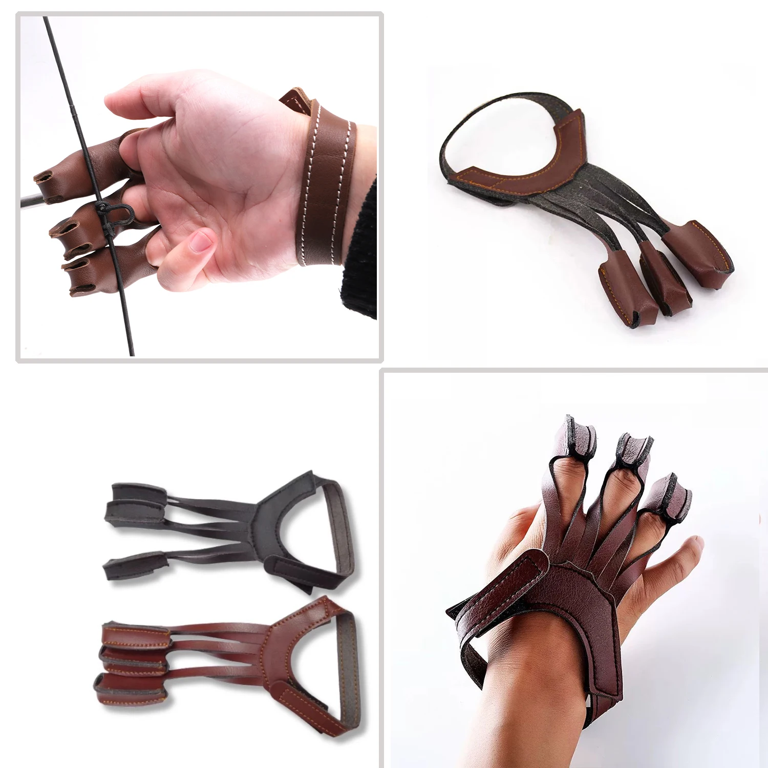 Archery Cowhide Three-finger Guard Leather Protection Glove Hunting Accessories Traditional Recurve Straight Draw For Shooting