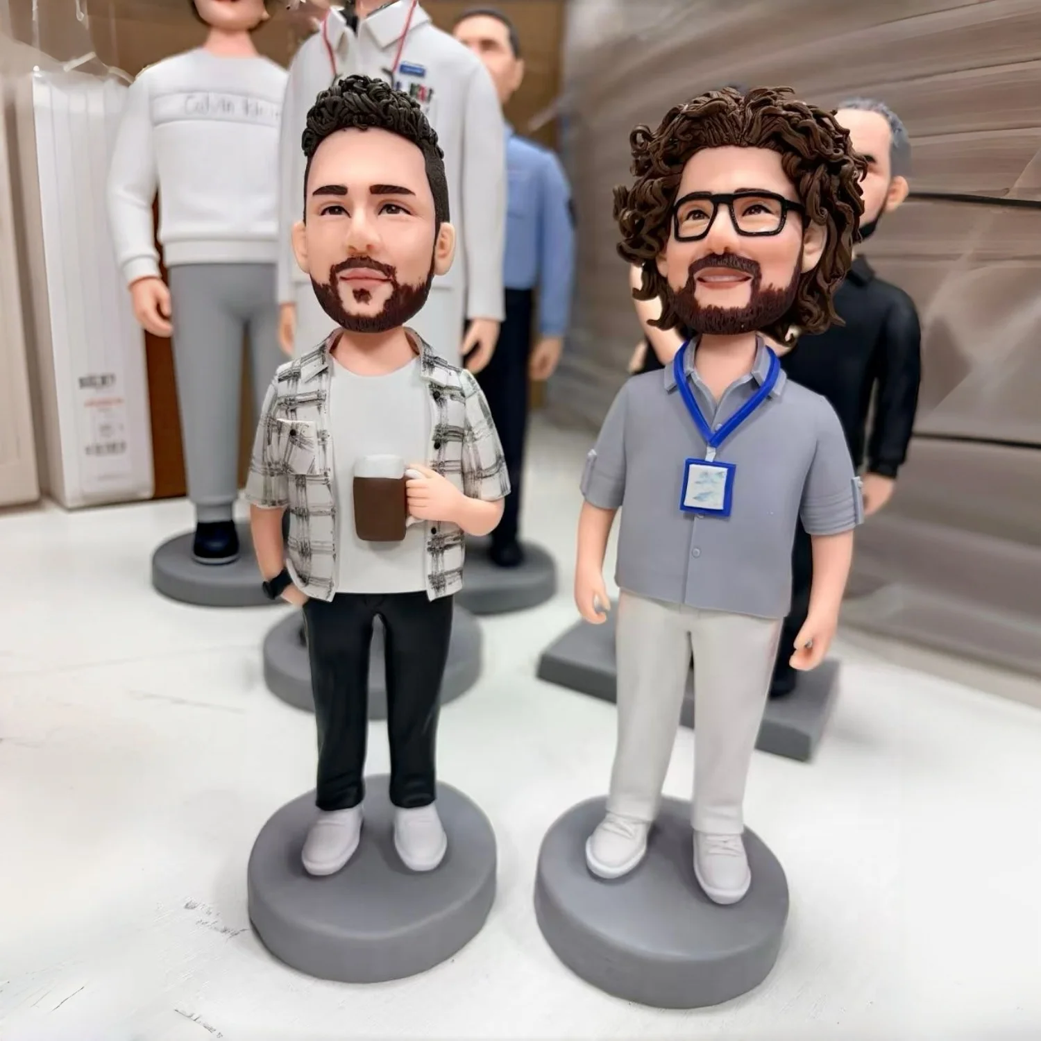 Custom Bobblehead from Photo Couple 7 8 9 Inch Heart Design Personalized Clay Figurine Valentines Day Anniversary Gift Keepsake