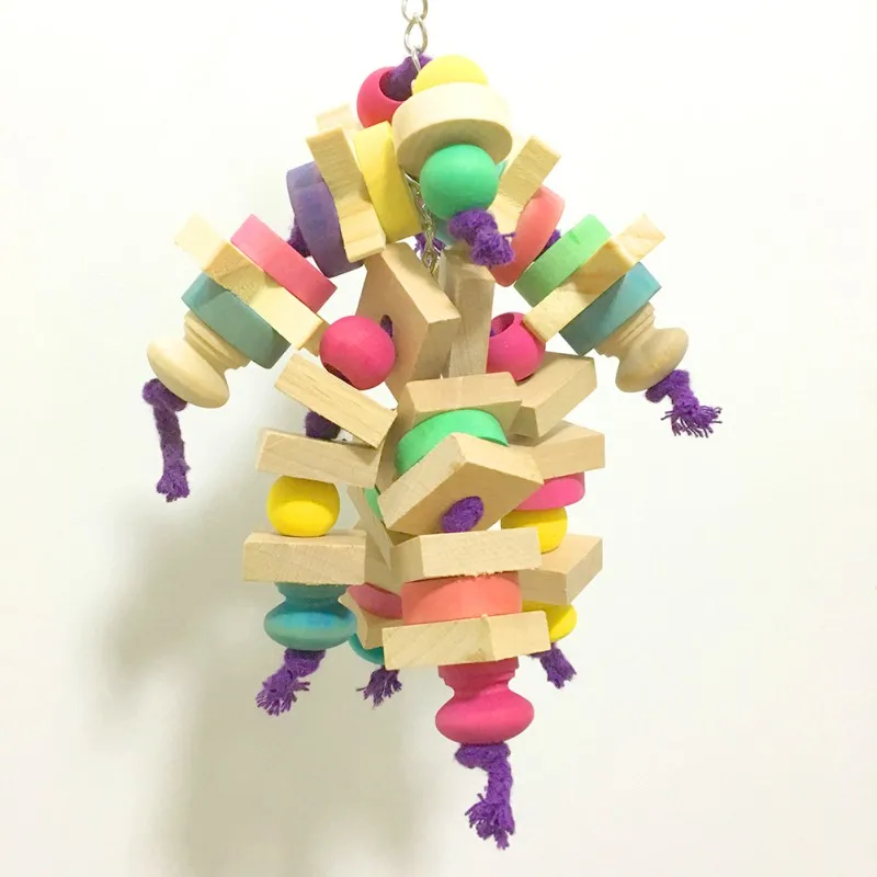 Colorful Parrot Chew Toys Natural Wooden Birds Perch Hanging Chewing Swing Cage Toy Pet Bird Climbing Blocks Ladder Toy Supplies