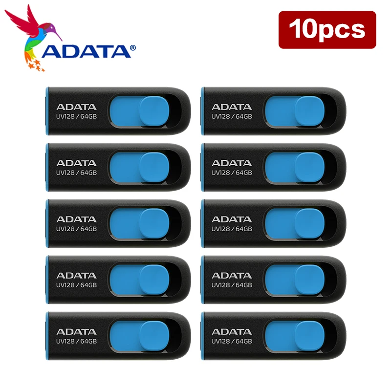 10/20 шт./лот ADATA UV128 USB-флеш-накопитель USB 3.2 Gen 1, мини-флешка 32 ГБ 64 ГБ, скорость до 100 МБ/с, выдвижной