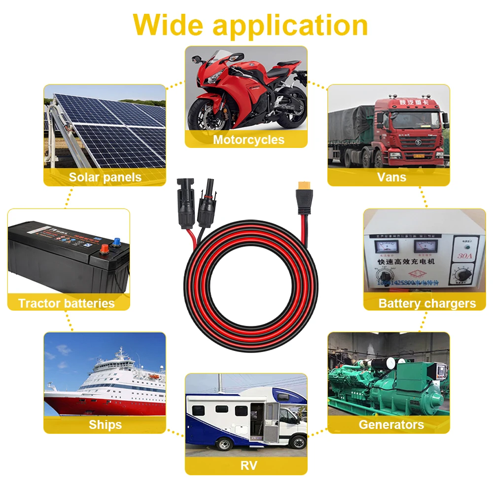Solar Extension Cable XT60I‑F Connector Pure Copper PVC 12AWG 6M Wire for Off‑Grid Solar Panel Power Station Outdoor RV Charging
