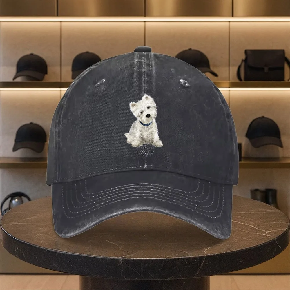 Westie Dog Print Washed Baseball Cap Adjustable Cotton Outdoor Casual Unisex