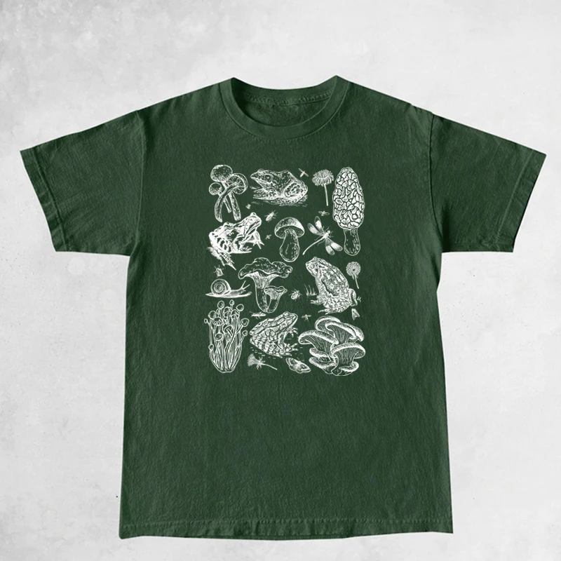 Grzyb żaba kobiety Goblincore graficzny T-shirt śliczne estetyczne grzyby wegańskie Tee Shirt Vintage Mycology Tshirt Cottagecore ubrania