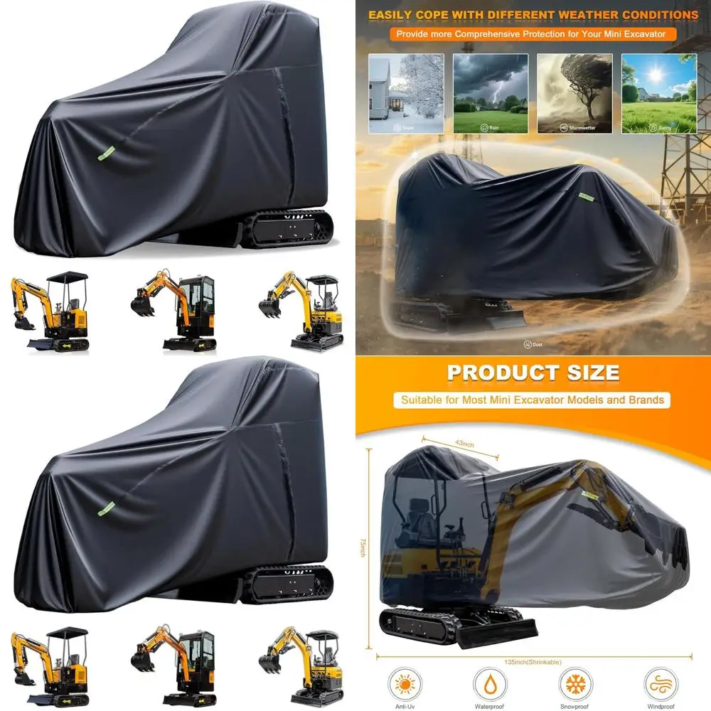

Compact Excavator Weatherproof Cover for 0.8-1.8 Ton Diggers with Zippered Door and Reflective Strips