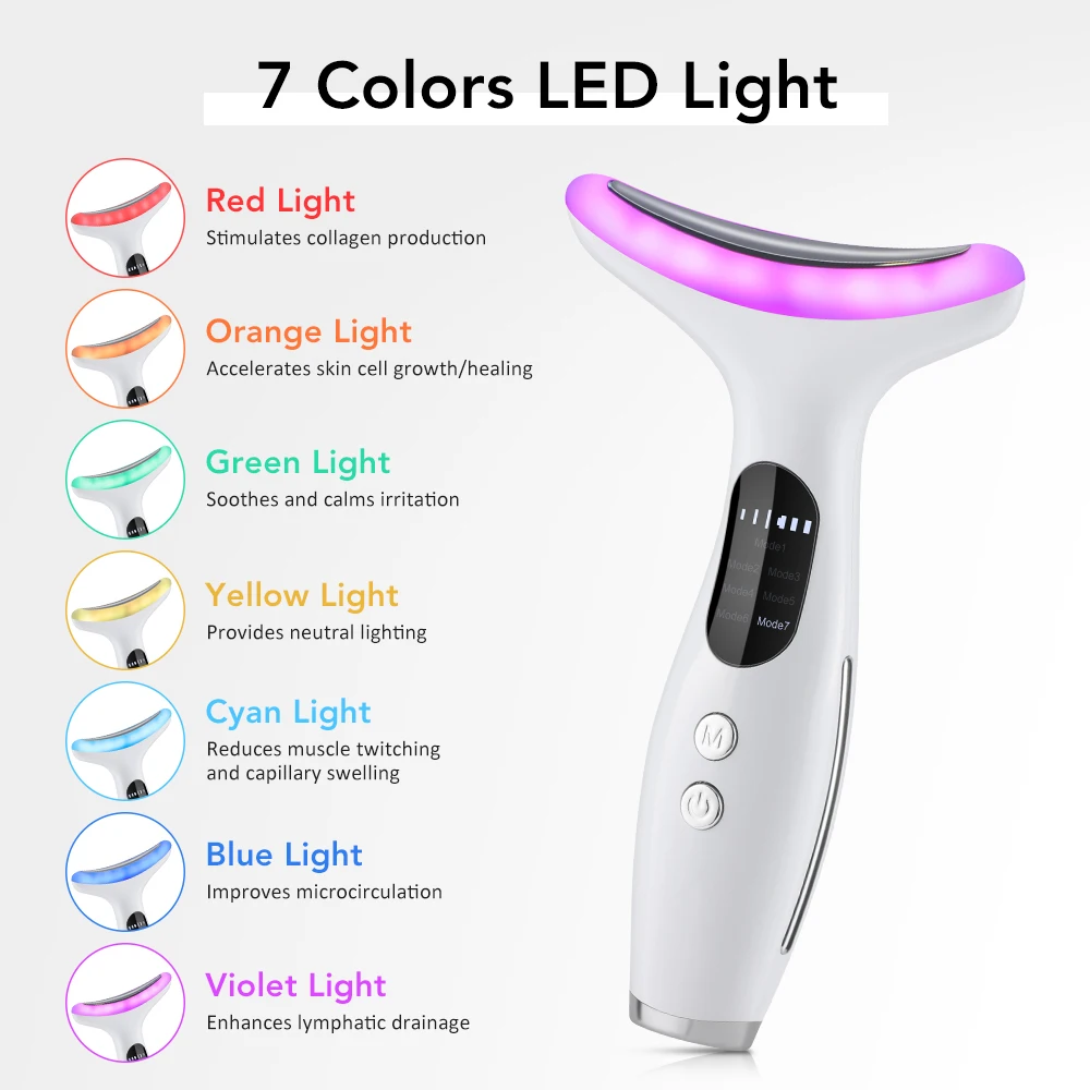 7 Colors LED Lights Neck Face Beauty Device EMS Vibration Massage Improve  Neck Lines Anti Wrinkle Face Lifting Machine Tool