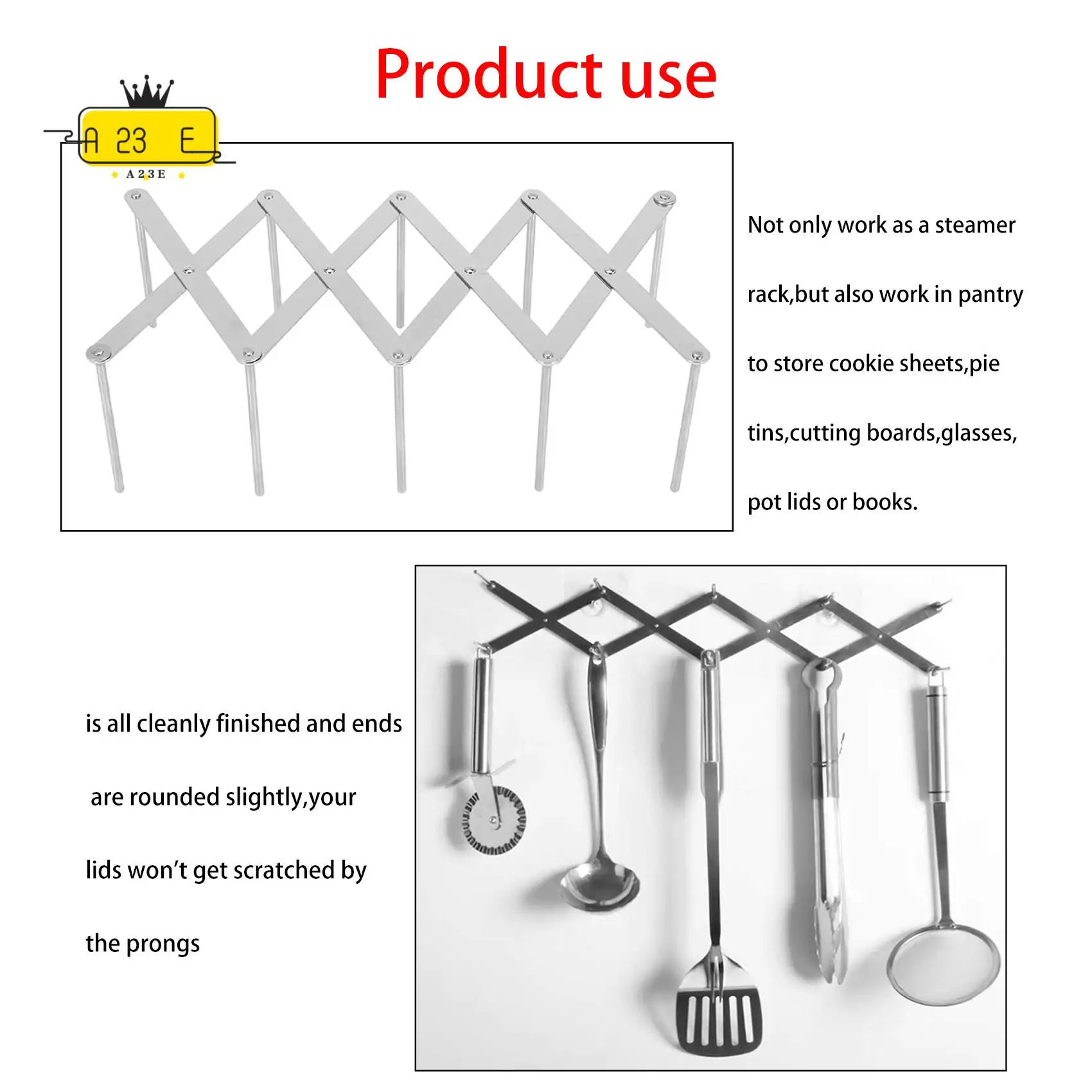 A23E-2 Pack Extendable Pot Lid Holders Multipurpose Steamer Rack Pans Glasses Holder Flexible Plate Organizer Kitchen Bakeware C