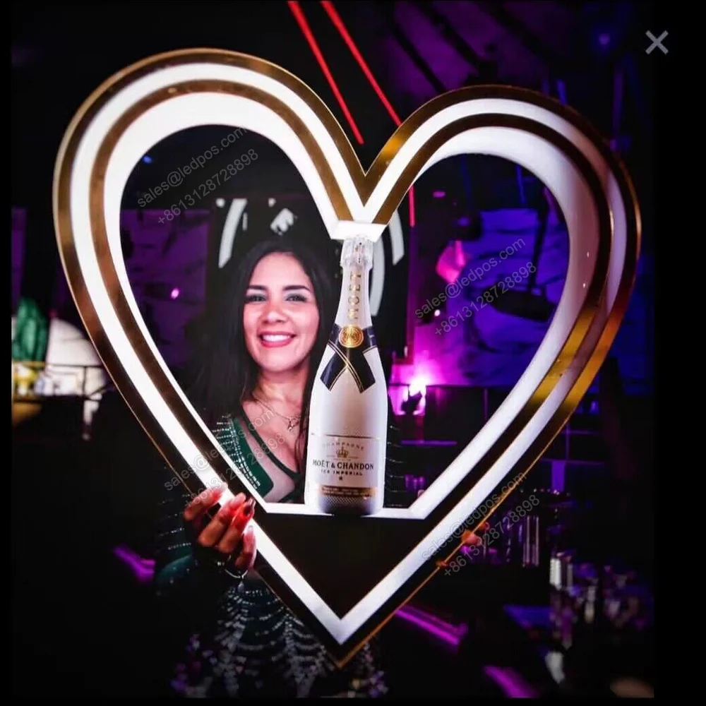 Rechargeable Nightclub Party Heart Shaped LED Champagne Bottle Presenter Love Bottles Glorifier Lighted Wedding Decoration Sign