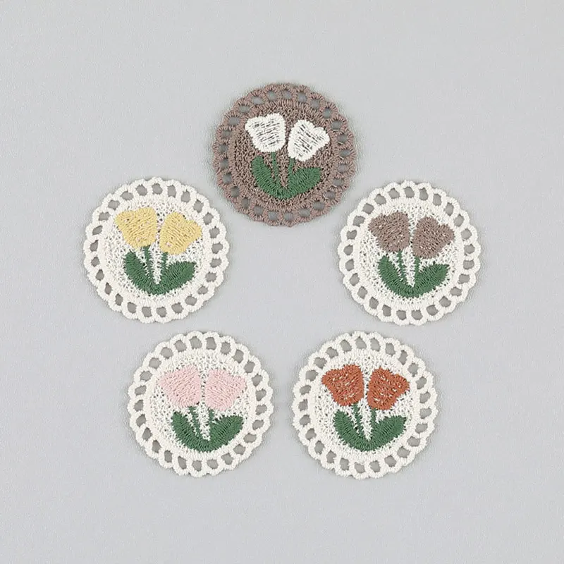 10Pcs 3.5cm round Embroidered Flower Patch For DIY Hair Accessory Lapel Pin Material Clothes Hats Shoes Socks Decoration