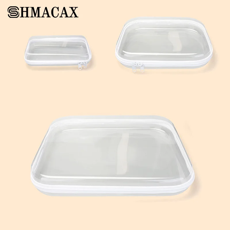 1PC Plastic Zippered Pouch Hard Bins Storage Bins Stackable Waterproof Zippered Hard Pouch Clear Hard Shell Zipper Case