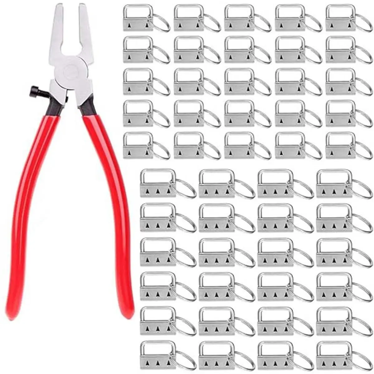 Key Fob Hardware Set, 50PCS 1 Inch Lanyard Keychain with Pliers Tool for Keychain and Wristlet Clamp Hardware Supplies