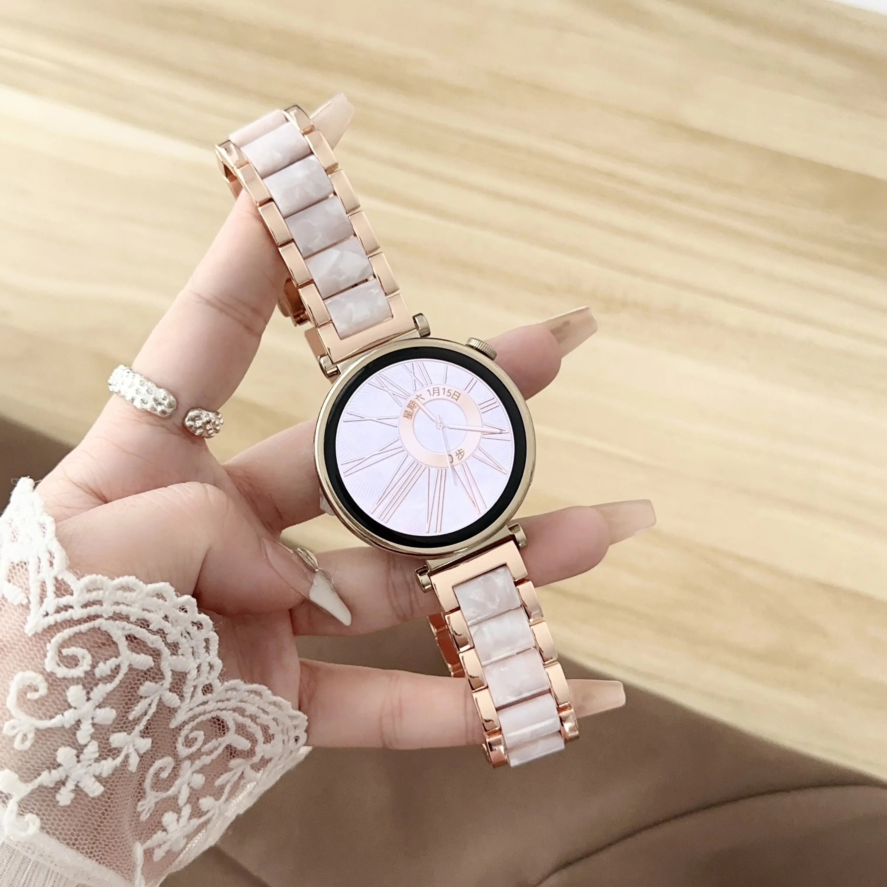 18mm 20mm 22mm Women Resin Band For Huawei Watch GT4 41mm Luxury Strap Correa For Samsung Watch 7 40 44mm Classic Girls Bracelet