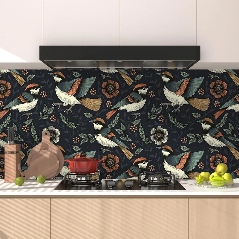 Vintage Bird Floral Peel and Stick Wallpaper Self Adhesive Wallpaper Removable Vinyl Wall Mural for Bedroom Living Room Decor