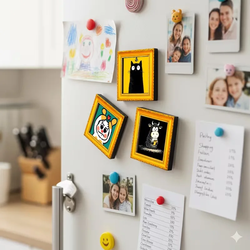 Square Wooden Frame Fridge Magnet Soft Magnetic Decorative Sticker for Refrigerator